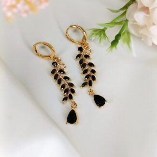 Black Leaf Hoop Earrings